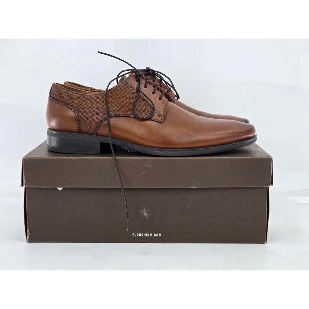 Florsheim Jackson PT OX Mens 7 M Cognac Plain Toe Derby Shoes - Excellent